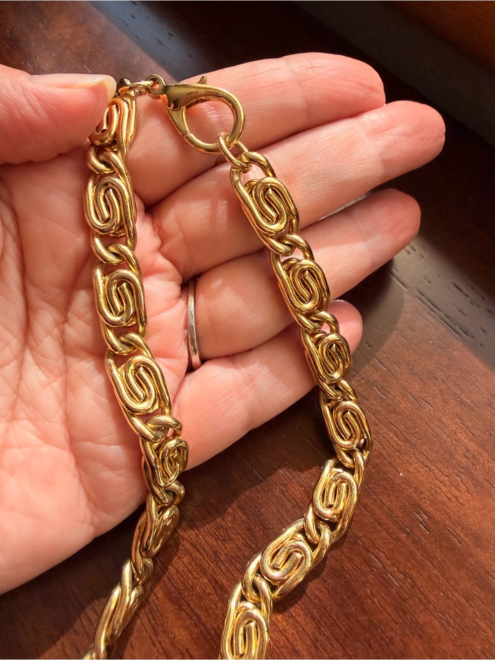 Vintage Erwin Pearl Byzantine Gold
Tone Necklace Heavy Chunky Snail Scroll 15”